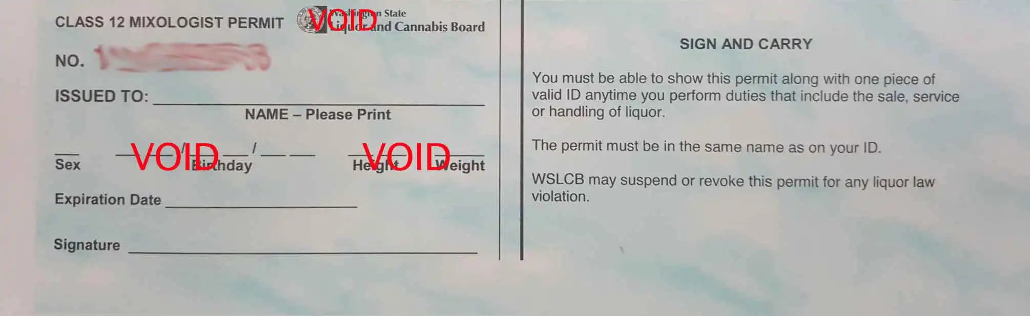 Washington MAST Class 12 and Class 13 Permit